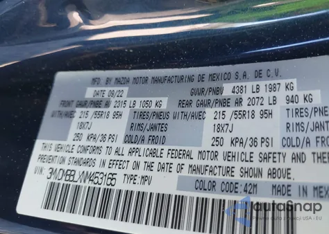 2022 Mazda Cx-30 Select из США, поврежденный, VIN 3MVDMBBLXNM453165